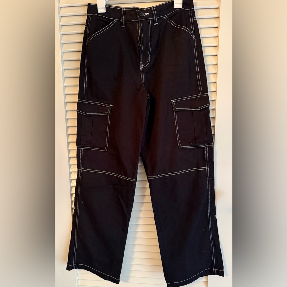 H&M Women’s Dark Cargo Pants with White Stitching